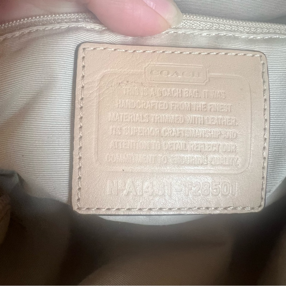 Coach Tan Signature Canvas Tote with Teal Center Stripe - Picture 9 of 16